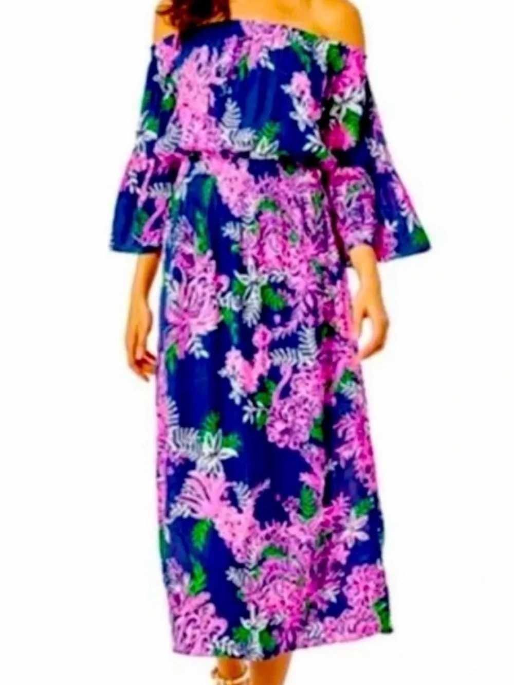 Lilly Pulitzer Navy Maxi Dress with Pink Floral Print